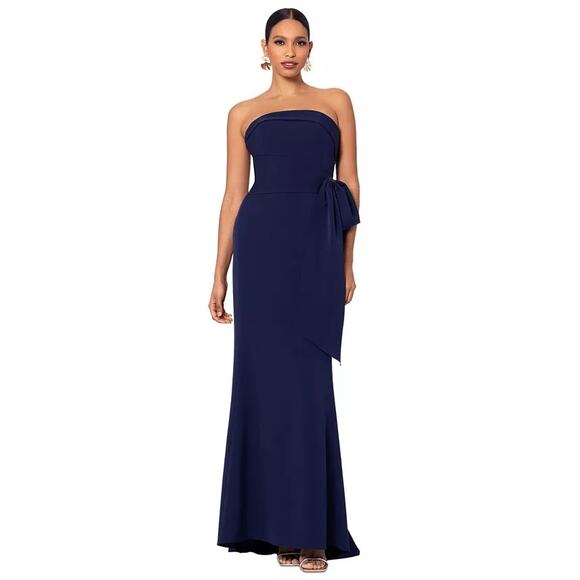 Betsy & Adam Women's Strapless Faux Wrap Evening Dress Navy Size 14 NWT - Picture 2 of 13